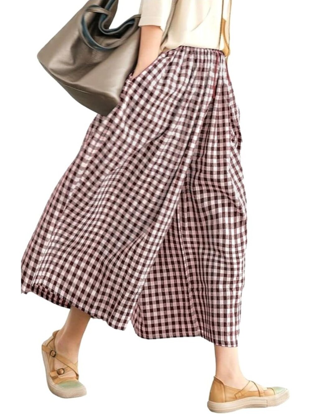 Wide Leg Gingham Striped Capri Pants | Women's Crop Culottes for Spring/Summer